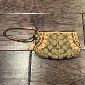 Gorgeous Coach Stylish Brown Wristlet with Bronzy Gold Hardware